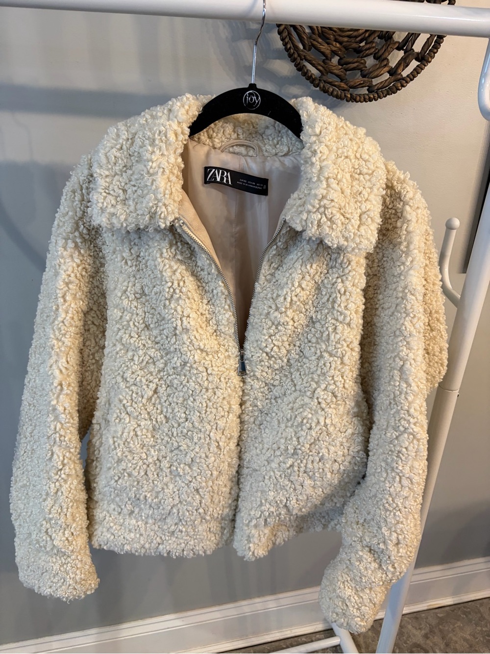 Zara Cream Teddy Sherpa Zip Jacket size XS